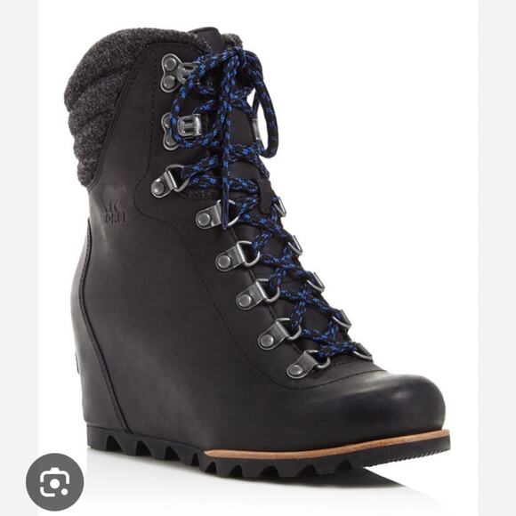 Sorel Conquest Wedge Black Leather Boots Bootie Womens Size 6 - Picture 2 of 9